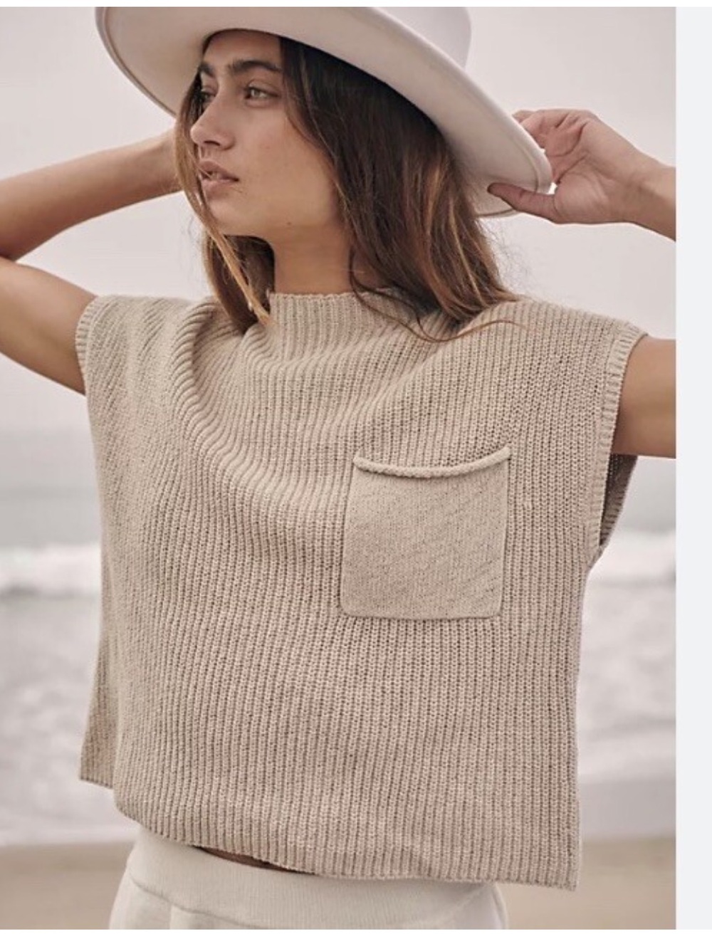 Free People Freya Sweater 100% Cotton Beige Size Small